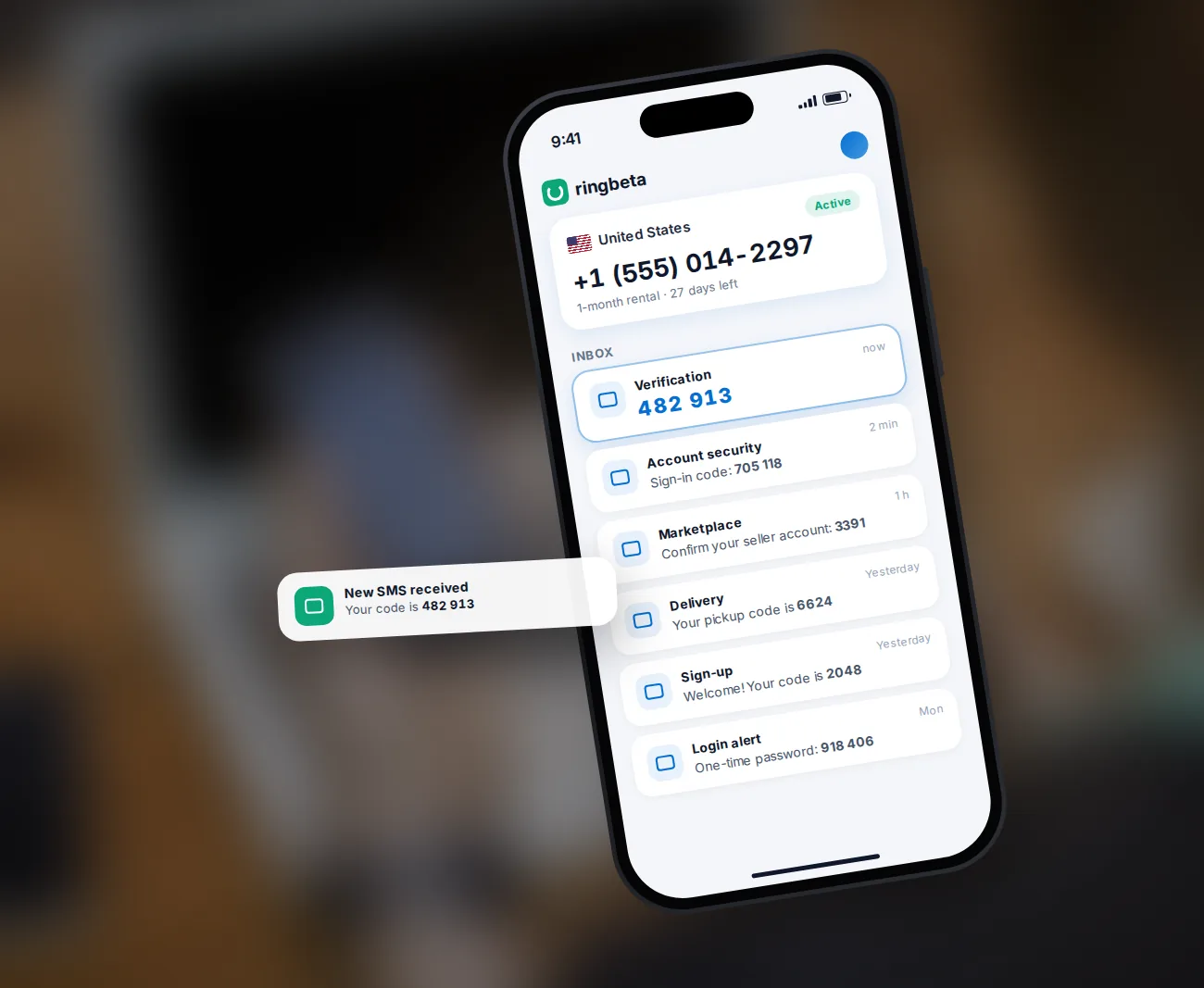 Smartphone showing incoming SMS verification codes